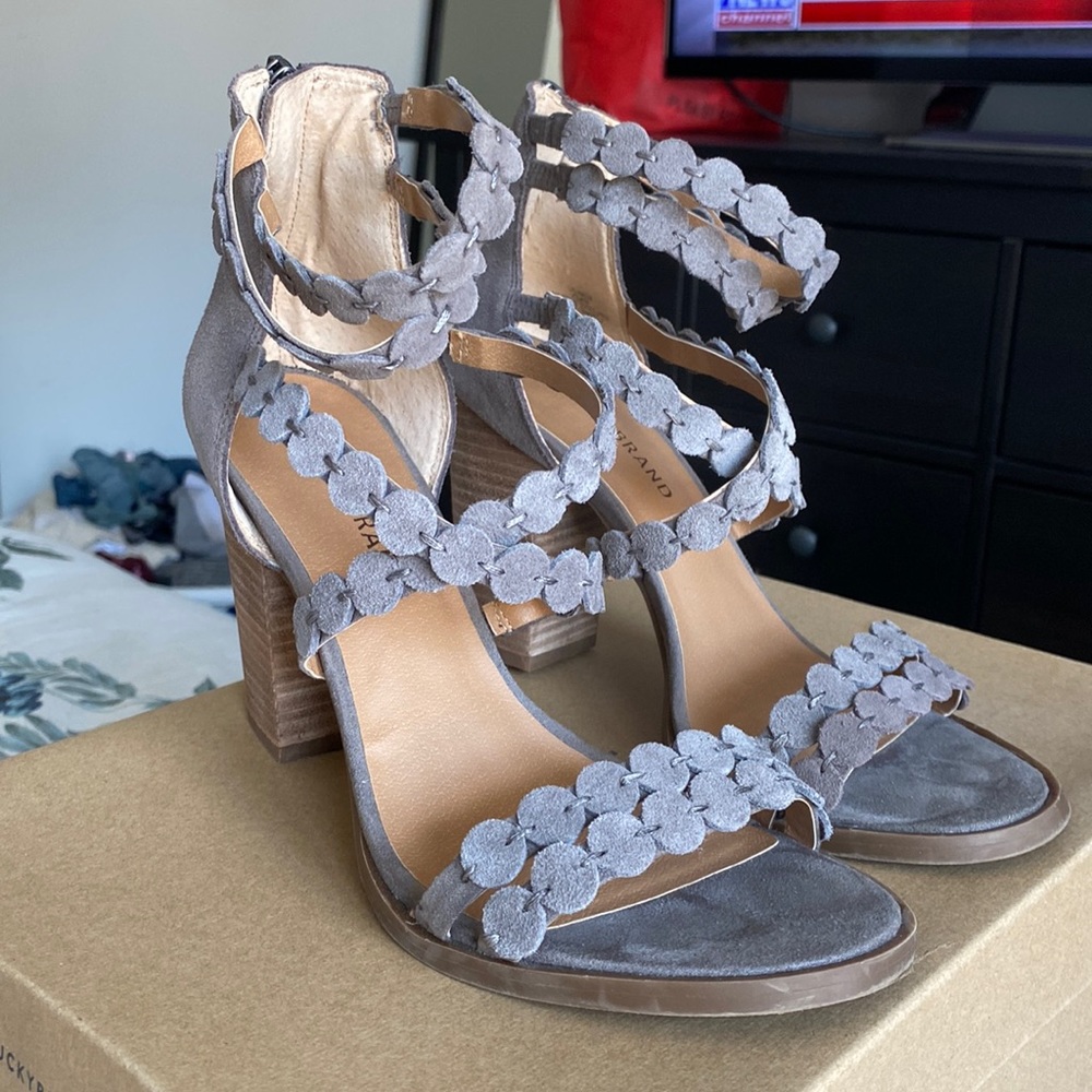 Grey Strappy Suede Block Heel Lucky Brand Heels